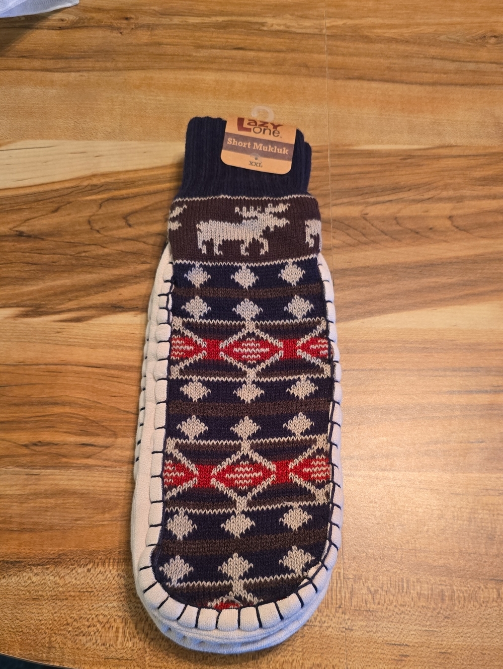 Lazy One Men’s Patterned Slipper Socks - Navy, Red & Cream